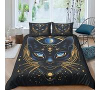 YKSDLFDUI Imprimé 3D Chat égyptien Ensemble De Literie avec Microfibre Super Douce Et Respirante Sets De Housses De Couettes 3 Pièces Et Taie d'oreiller Double(200x200cm)