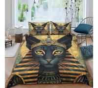 YKSDLFDUI Imprimé 3D Chat égyptien Ensemble De Literie avec Microfibre Super Douce Et Respirante Set De Housse De Couette 3 Pièces Et Taie d'oreiller Double(200x200cm)