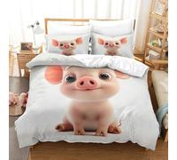 YKSDLFDUI Imprimé 3D Le Petit Cochon Parure De Lit Microfibre Super Douce Et Respirante Housses De Couettes 3 Pièces Et Taie d'oreiller Single(140x200cm)