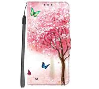 YKTO Animés Flip PU Cuir Coque pour Moto G Play 2024 Flip Portefeuille Coque de Protection avec Motif Charmant Pochette en Simili Cuir Etui a Rabat Coque,Cerisier en Fleurs Rose Lumineux