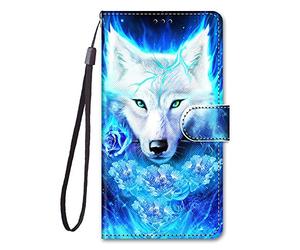 YKTO Antichoc Coque pour Samsung Galaxy S25 FE Etui à Rabat en PU Cuir Flip Phone Case Portefeuille Housse de Protection avec Fentes Cartes PU Cuir Coque pour Samsung Galaxy S25 FE,Loup Blanc