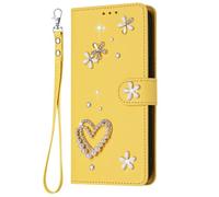 YKTO Brillantes Étui pour Blackview Wave 9C Coque avec Fentes pour Cartes, Fermeture Magnétique, Béquille et Dragonne pour Femmes et Filles Phone Case Cover pour Blackview Wave 9C,Jaune