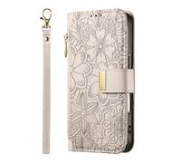 YKTO Clapet Housse Etui Rabat pour Oneplus 12 Zippée Coque,Rétro Flip Case Housse avec 7 Porte Carte Poignet Bouton Magnétique Etui en Cuir PU Portefeuille pour Oneplus 12,Blanc