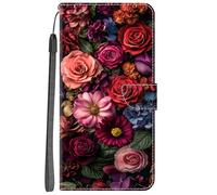 YKTO Coque en PU Cuir pour Motorola Moto G57 Cover Clapet de Protection Portefeuille Motif Fleurs Rouges Housse Magnétique Case Wallet étui à Rabat Cover pour Motorola Moto G57