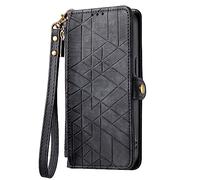 YKTO Coque en PU Cuir pour Oukitel C59 Pro Étui de Protection Portefeuille Figure Géométrique Clapet Case [Bouton Loquet] Fermeture éclair à Rabat Housse Wallet étui en Cuir Housse,Noir