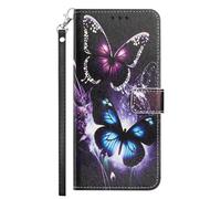 YKTO Coque en PU Cuir pour Tecno Spark Go 5G 2025 Cover Clapet de Protection Portefeuille Motif Papillon Bleu-Violet Housse Magnétique Case Wallet étui à Rabat Cover pour Tecno Spark Go 5G 2025