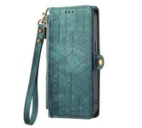 YKTO Coque en PU Cuir pour ZTE Blade A72s Zipper Étui de Portefeuille Figure Géométrique Clapet Case [Bouton Loquet] Fermeture éclair à Rabat Housse Wallet étui en Cuir Cover Housse,Vert