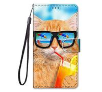 YKTO Coque Peints PU Cuir Étui Flip Cover Clapet de Protection Portefeuille avec Fentes pour Cartes Motif Housse Magnétique Case Wallet Étui à Rabat Antichoc Cover pour Blackview A85,Soda Chat