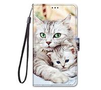 YKTO Coque Peints PU Cuir Étui pour Motorola Moto E13 Flip Lirves PU + TPU Silicone Antichoc Support Portable Wallet étanche Poussière Protection Étui Phone Case pour Motorola Moto E13,Deux Chats