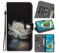YKTO Coque Portefeuille pour LG K52/K62/Q52 Pochette avec Lanyard Etui en Cuir PU avec Housse à Rabat Magnétique Antichoc avec Porte-Cartes et Fonction de Support,Fleurs Blanches Lumineuses