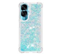 YKTO Coque pour Honor 90 Lite Coques Pop Magnifique Liquide Paillettes Doux TPU Coque Étincelle Protection Arrière Silicone Coque Antichoc Transparente-Bleu argenté