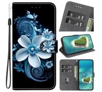 YKTO Coque pour Huawei Y5p Protection Pochette Housse Motif PU Étui en Cuir Portefeuille Flip Case Magnétique Etui à Rabat Antichoc Cover,Effet 3D Peinture de Fleurs Bleues et Blanches
