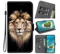 YKTO Coque pour LG K52/K62/Q52 Cover [Housse en Cuir PU Premium] [Etui à Rabat] [Pochette de Portefeuille], Étui de Protection pour LG K52/K62/Q52,Tête de Lion phosphorescente