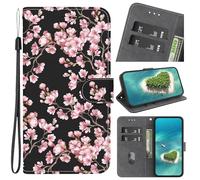 YKTO Coque pour LG K52/K62/Q52, Etui Protection Housse en Cuir PU [Slot de Carte], Étui à Rabat Portefeuille Flip Case pour LG K52/K62/Q52, Fleurs de Prunier Roses en Hiver