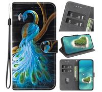 YKTO Coque pour LG K52/K62/Q52 [Housse en Cuir PU Premium] [Etui à Rabat] [Pochette de Portefeuille] [Ranges Cartes] Pochette Fermeture Magnétique, Peinture à l'huile Paon