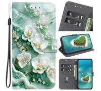 YKTO Coque pour Moto G7 Power Flip Cuir PU Fermeture éclair Étui de Protection pour Motorola Moto G7 Power Housse avec Magnétique Fonction Stand Case, Fleur de Magnolia sculptée Vert Clair Fleurs