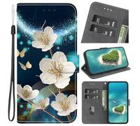 YKTO Coque pour Motorola Moto G7 Play, Housse en Cuir PU pour Motorola Moto G7 Play, 3 Emplacements Cartes Étui Coque Magnétique Etui Housse (Effet 3D Fleur de Magnolia sur Fond Bleu)
