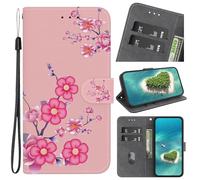 YKTO Coque pour Motorola Moto G7 Play Housse Magnétique Flip Pochette Étui à Rabat Case avec Antichoc TPU Housse, Couleur Combinaison PU Cuir Portefeuille Housse Étui - Deux Fleurs de Prunier Roses