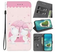 YKTO Coque pour Motorola Moto G7 Play,PU Etui Housse en Cuir Portefeuille de Protection Fonction Stand Video Porte Carte Credit Ticket Flip Case Deux Petits Ours Blancs Mignons Motif