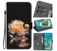 YKTO Coque pour Nokia XR20 Motif imprimé en Couleur Design PU Etui Housse en Cuir Portefeuille de Protection Fonction Stand Video Porte Flip Case - Pivoine dorée en Pleine Floraison Fleur