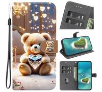 YKTO Coque pour Nokia XR20 Portefeuille Etui en Cuir PU, Couleur Combinaison PU Cuir Flip Portefeuille Housse Étui pour Nokia XR20 - Lumières Brillantes, Amour, Petit Ours Motif