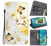 YKTO Cuir PU Folio Etui for Nokia 2.4 Coque Pochette Flip Housse Etui a Rabat Protection Résistant aux Chocs Couverture Motif Papillon Jaune Lumineux pailleté Back Cover for Nokia 2.4