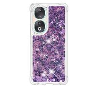 YKTO Doux TPU Coque pour Honor 90 Coques Pop Magnifique Liquide Paillettes Coque Étincelle Protection Arrière Silicone Coque Antichoc Transparente-Violette