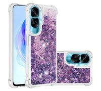 YKTO Doux TPU Coque pour Honor 90 Lite Coques Pop Magnifique Liquide Paillettes Coque Étincelle Protection Arrière Silicone Coque Antichoc Transparente-Violette