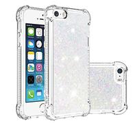 YKTO Étincelle Coque pour iPhone 5/5s/SE Coques Pop Magnifique Liquide Paillettes Doux TPU Coque Protection Arrière Silicone Coque Antichoc Mignon Transparente Couverture pour iPhone 5/5s/SE-Argent
