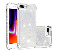 YKTO Étincelle Coque pour iPhone 6s Plus/7 Plus/8 Plus Coques Pop Magnifique Liquide Paillettes Doux TPU Coque Protection Arrière Silicone Coque Antichoc Mignon Transparente Couverture pour-Argent