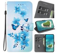 YKTO Etui à Rabat en PU Cuir pour LG K52/K62/Q52 Flip Portefeuille Coque de Protection Pochette en Simili Cuir Etui a Rabat Carte Fentes Coque for LG K52/K62/Q52,Motif Papillons Bleus