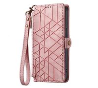 YKTO Etui à Rabat en PU Cuir pour Oukitel C33 Portefeuille Flip en Coque Figure Géométrique Étui en Cuir PU Bouton Fermeture éclair Housse Case Cover pour Oukitel C33 Rose