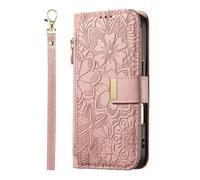 YKTO Etui Coque Portefeuille pour Honor X5C Plus,Etui Housse en Cuir PU Pochette Zippée pour Honor X5C Plus,Cover Portefeuille Magnétique,Fentes pour Cartes,Corde à Main,Phone Bad,Rose