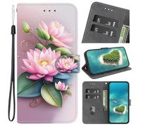 YKTO Etui Coque pour LG K52/K62/Q52, Protection Housse en Cuir PU Portefeuille Livre pour LG K52/K62/Q52, Emplacements Cartes,Image de Lotus en Fleurs et de nénuphar Rose