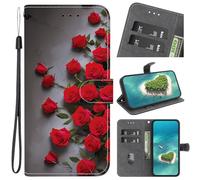 YKTO Etui Coque pour Nokia 4.2 Housse en Cuir pour Cartes Protection Etui Housse Premium en Cuir PU pour Nokia 4.2 Portefeuille,Fleurs de Rose Rouge Vif, exubérantes et Lumineuses Photo