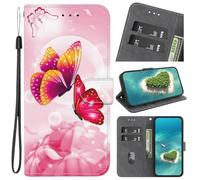 YKTO Etui en PU Cuir Coque pour Huawei P20 Lite Flip Folio Housse Magnétique Motif Deux Papillons Roses Étui a Rabat Portefeuille Antichoc Porte Carte Housse Flip Stand Case Protective Cover