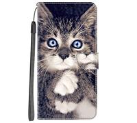YKTO Etui en PU Cuir Coque pour Oppo A15 Flip Folio Housse Magnétique Chat aux Yeux Bleus Modèle Étui a Rabat Portefeuille Antichoc Porte Carte Housse Flip Stand Case Protective Cover