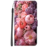 YKTO Etui en PU Cuir Coque pour Oppo A16 Flip Folio Housse Magnétique Bouquet Rose Vif Étui a Rabat Portefeuille Antichoc Porte Carte Housse Flip Stand Case Protective Cover