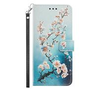 YKTO Etui en PU Cuir Coque pour Oppo REALME C65 4G Flip Folio Housse Magnétique Fleurs de Prunier Étui a Rabat Portefeuille Antichoc Porte Carte Housse Flip Stand Case Protective Cover