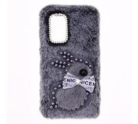 YKTO Étui Peluche Fourrure Lapin Coque Oppo Find X5 Lite Coque Souple Dessin Animé Fille Noeud Perle Lapin Velours Coque Souple Peluche Fausse Fourrure Coque Oppo Find X5 Lite,Lapin Gris Perle