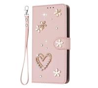 YKTO Étui Portefeuille Clapet pour ZTE Blade A76 5G Cuir Coque de Téléphone Ornée de Strass Scintillants avec Cordon à Main Porte Cartes Poche Monnaie Pochette pour ZTE Blade A76 5G,Rose