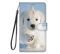YKTO Etui Rabat Peints Flip Portefeuille Coque pour Honor X8 5G/Honor X6/Honor 70 Lite Case Protection avec Fentes pour Cartes Motif Charmant Pochette en Simili Cuir Etui a Rabat Coque,Le Chien Blanc