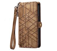YKTO Housse à Rabat Portefeuille pour ZTE Blade V70 Max Zipper Case Wallet Étui de Protection Portefeuille Poche Cover Figure Géométrique Housse Cuir Case pour ZTE Blade V70 Max Brown
