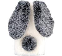 YKTO Lapin Oreille Téléphone Case pour Apple iPhone 12 Mini Fourrure Fluffy Ball Cheveux Peluche Protection TPU Bumper Peau Téléphone Case pour Fuzzy Mignon Chaud Hiver iPhone 12 Mini,Noir et Blanc