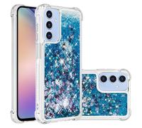 YKTO Modèle Spécial de Sables Mouvants Colorés Flottant Librement pour Samsung Galaxy A16 PC Rigide Coin Anti-Collision Flexible TPU Transparente Antichoc Coque pour Galaxy A16,Dunkelblau