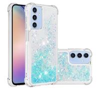YKTO PC Rigide Anti-Chute Mignon Coque pour Samsung Galaxy A16 Coques Pop Magnifique Liquide Paillettes Doux TPU Coque Étincelle Arrière Antichoc Transparente Coque pour Samsung A16,Hellblau