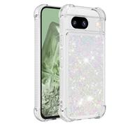 YKTO PC Rigide Combinant Doux TPU Coque pour Google Pixel 8A Pop Magnifique Liquide Paillettes Coque Étincelle Protection Arrière Silicone Coque Antichoc Transparente pour Google Pixel 8A,Weiß Eiffel