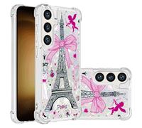 YKTO PC Rigide Combinant Doux TPU Coque pour Samsung Galaxy S24 FE Pop Magnifique Liquide Paillettes Coque Étincelle Protection Arrière Silicone Cover Antichoc pour Samsung Galaxy S24 FE,Tour Eiffel
