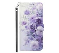 YKTO Peinture Premium PU Cuir Coque pour Sony Xperia 5 IV Étui Lirves PU+TPU Silicone Antichoc Housse Support Portable Wallet Protection Étui pour Sony Xperia 5 IV,Rose Violette Romantique