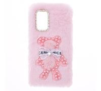 YKTO Peluche Fausse Fourrure Coque pour Oppo Find X3 Lite Filles Shiny Pearl Fluffy Soft Girly Case Fluffy Coque Lapinr Peluche Fausse Fourrure étui pour Oppo Find X3 Lite,Pink Pearl Bear